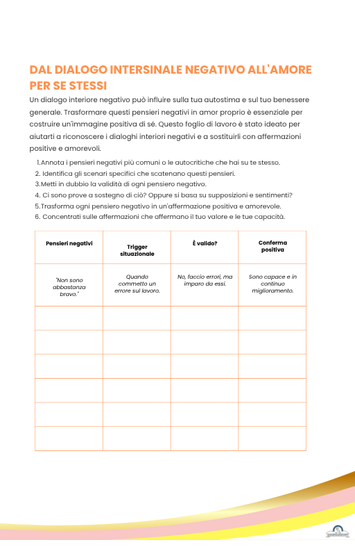 Fogli di lavoro per l'Autostima